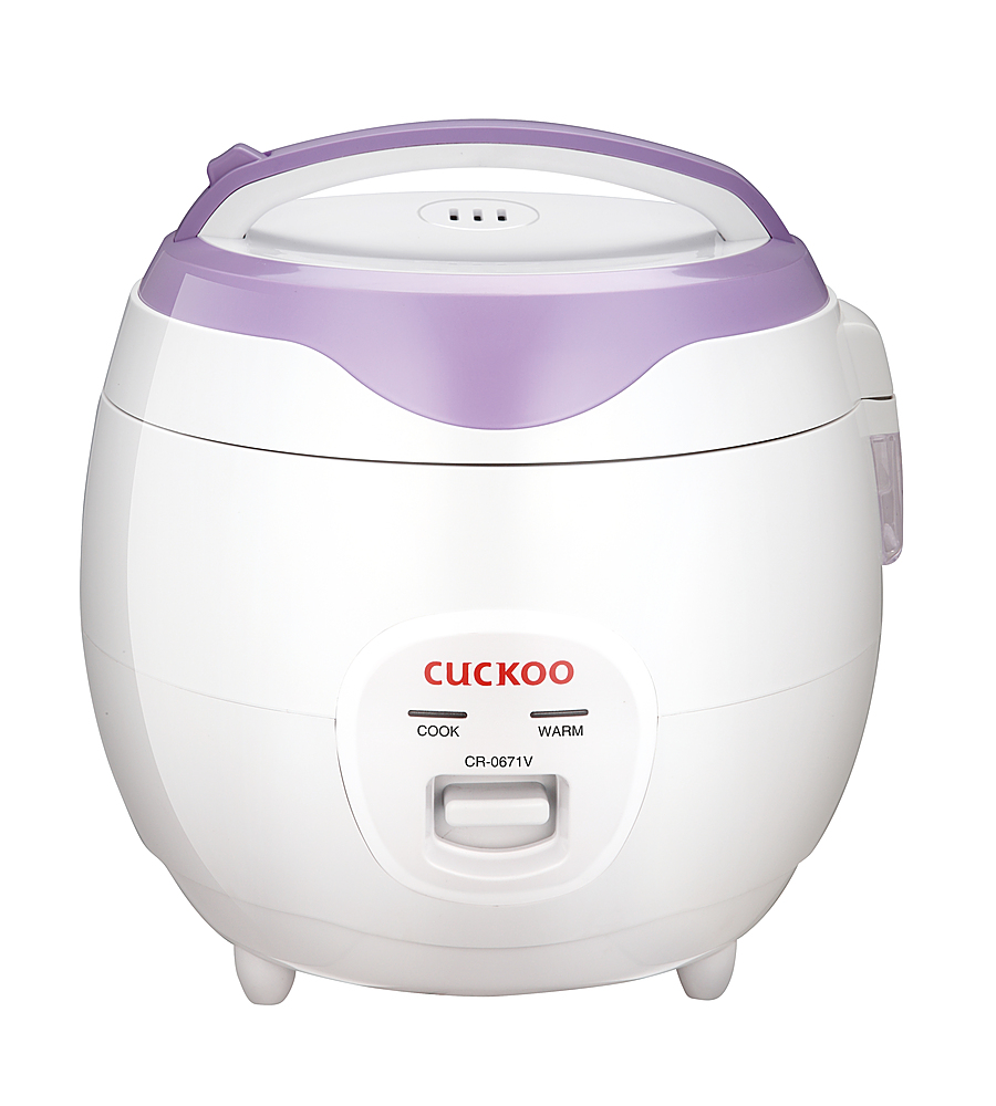 Front. CUCKOO ELECTRONICS - Cuckoo CR-0671V Basic Electric Small Rice Cooker & Warmer, 6 cups - White/Purple.