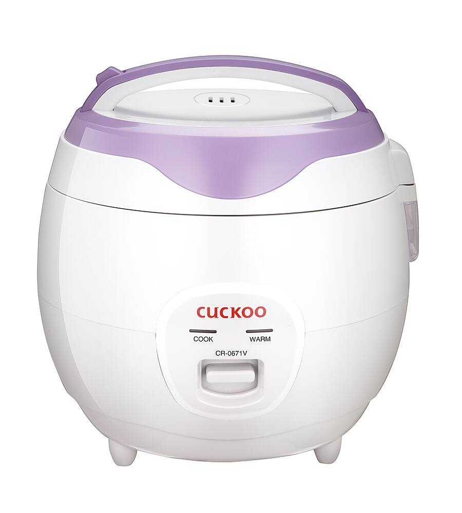 Front. CUCKOO ELECTRONICS - Cuckoo CR-0671V Basic Electric Small Rice Cooker & Warmer, 6 cups - White/Purple.