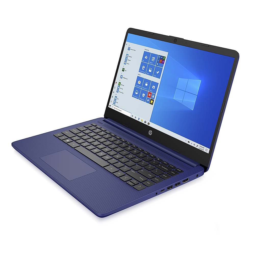 Angle View: HP - 14" Laptop  - AMD 3020e - 4GB Memory - 64 GB eMMC Hard Drive - Indigo Blue - Indigo Blue