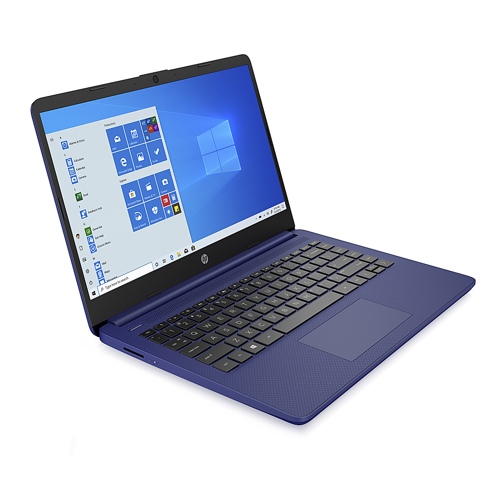 Left View: HP - 14" Laptop  - AMD 3020e - 4GB Memory - 64 GB eMMC Hard Drive - Indigo Blue - Indigo Blue