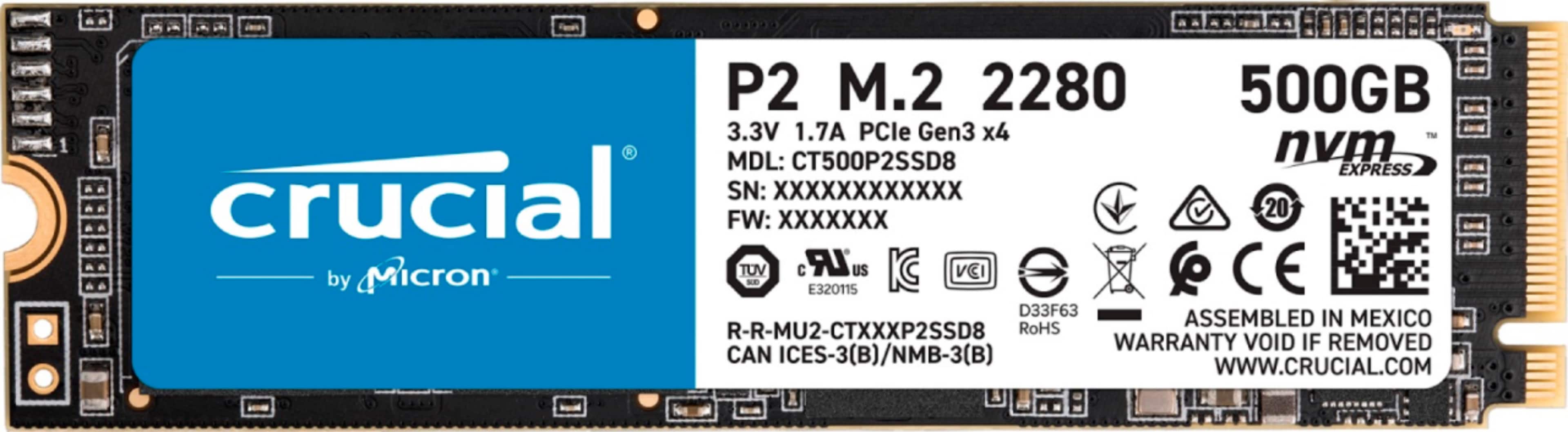 Alt View 1. Crucial - P2 500GB Internal SSD PCIe Gen 3 x4 - Black.