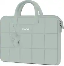 Front. mosiso - Laptop Case 13-13.3 inch Puffy Laptop Sleeve with Handle for MacBook Air Pro Neo 13 14 HP Dell ASUS Lenovo - Antique Green.