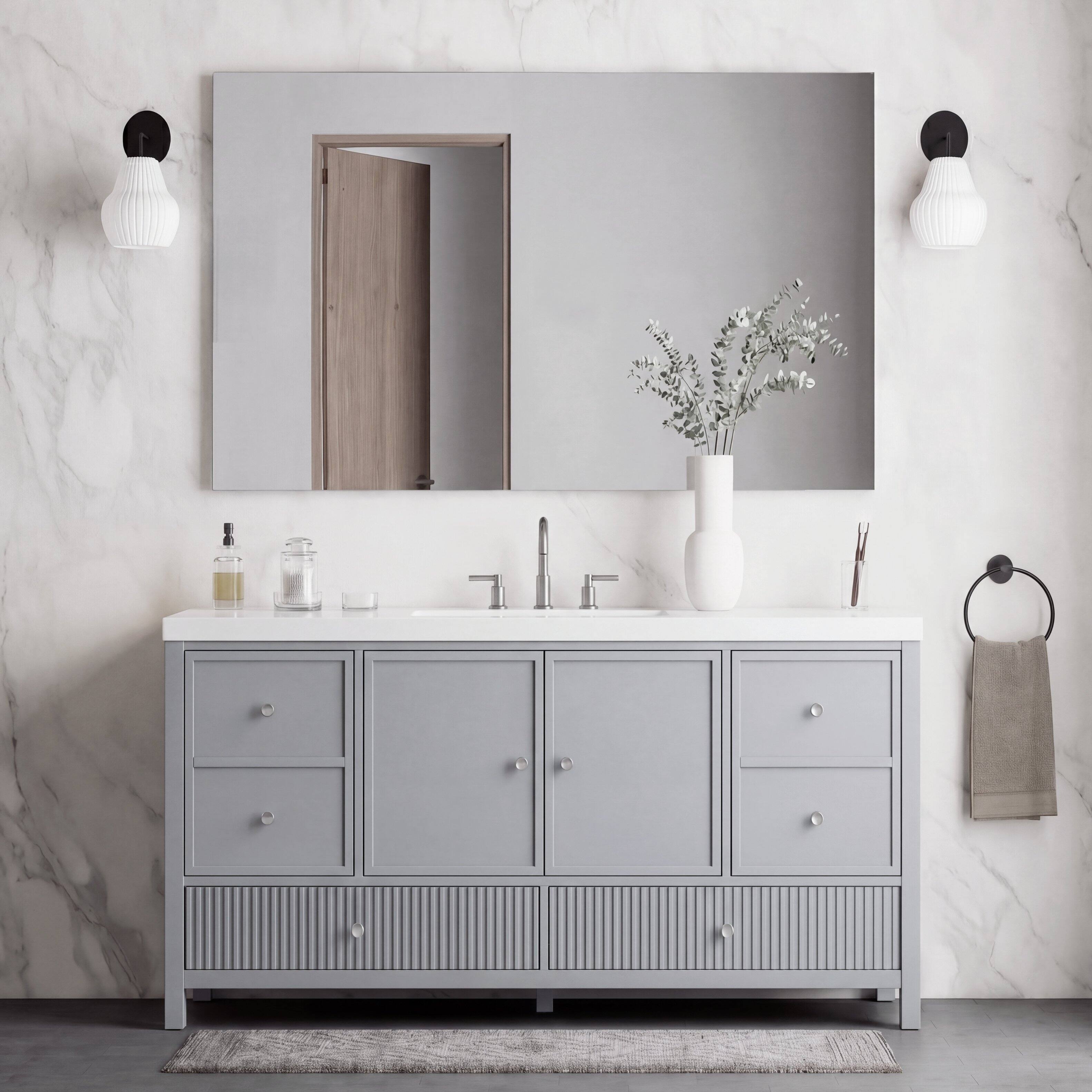 Left. Loheer - 5 ft Modern Bathroom Vanity with Sink and 4 Drawers, Gray Blue. - Blue Gray.