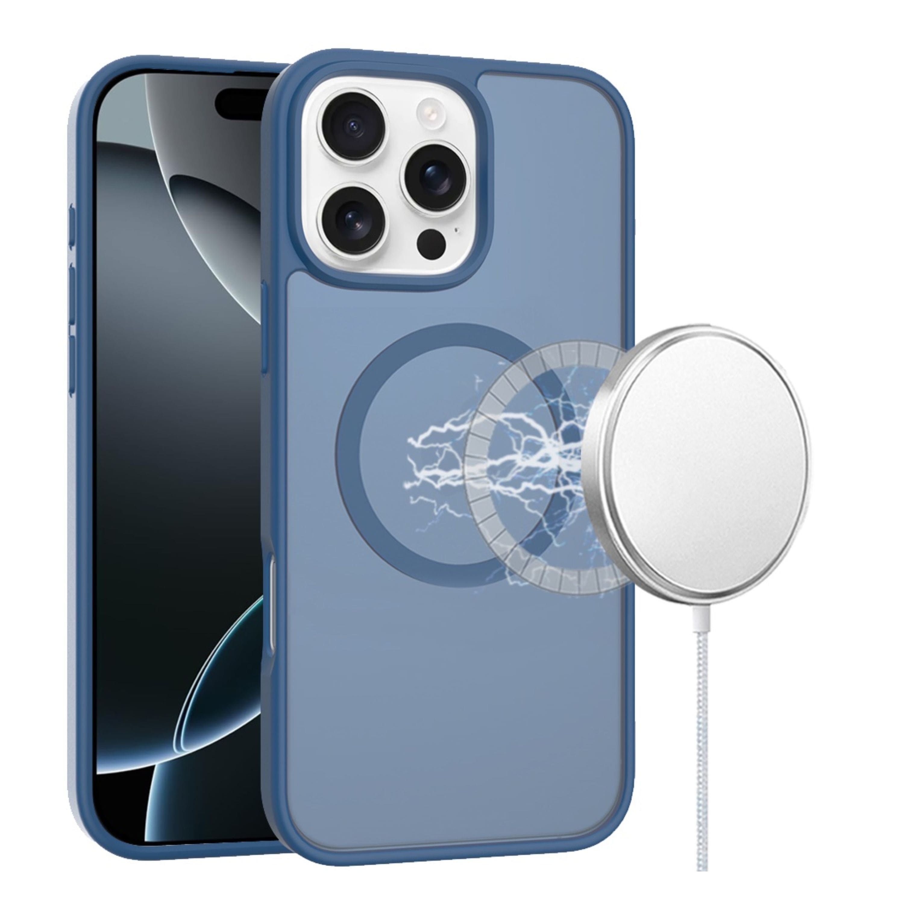 Kitcheniva - Soft Translucent Magnetic Circle Phone Case With Tempered Glass For iPhone 16 Pro - Navy Blue price history on PriceWatchPro