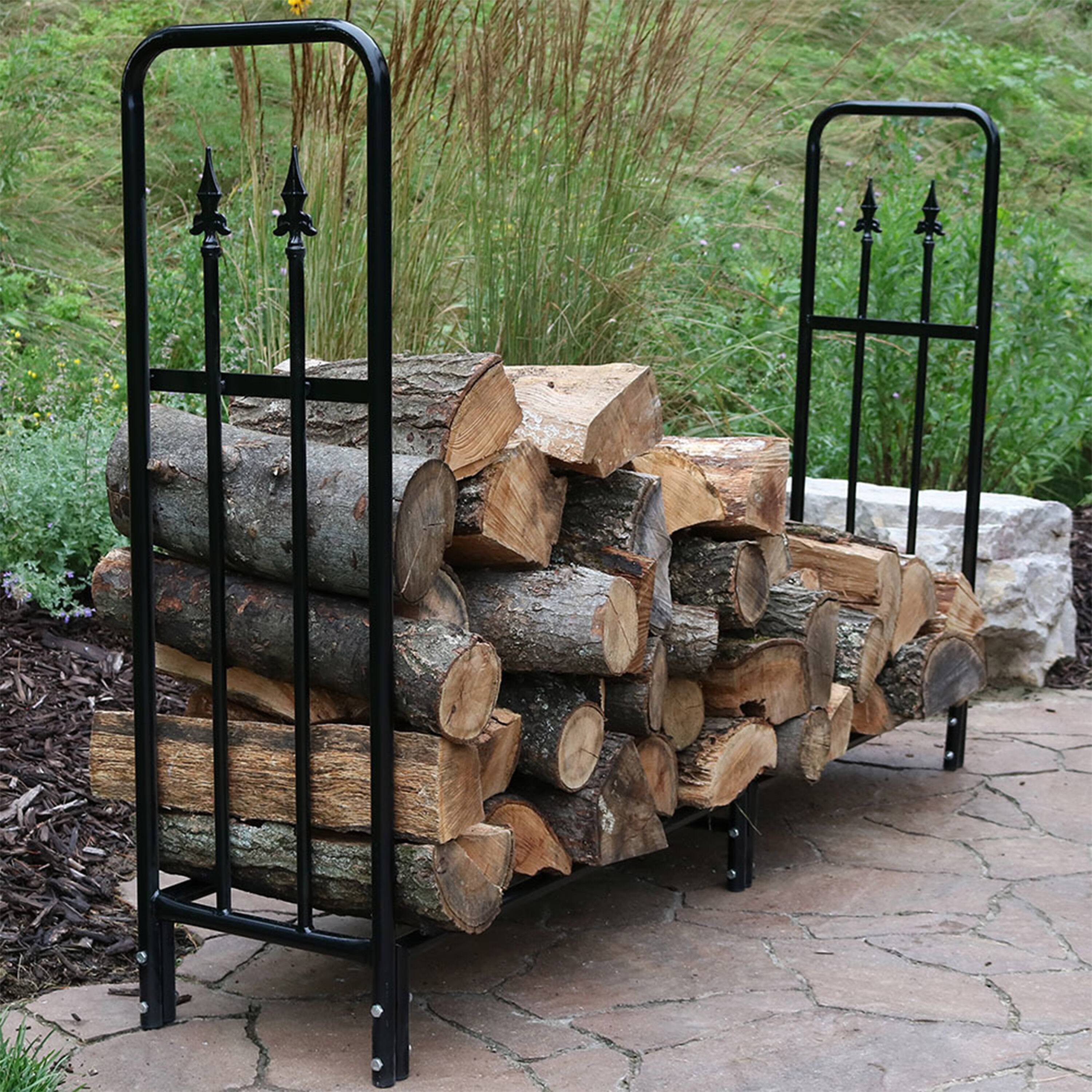 Alt View 1. Sunnydaze - 6 ft Decorative Steel Firewood Log Rack - Black.
