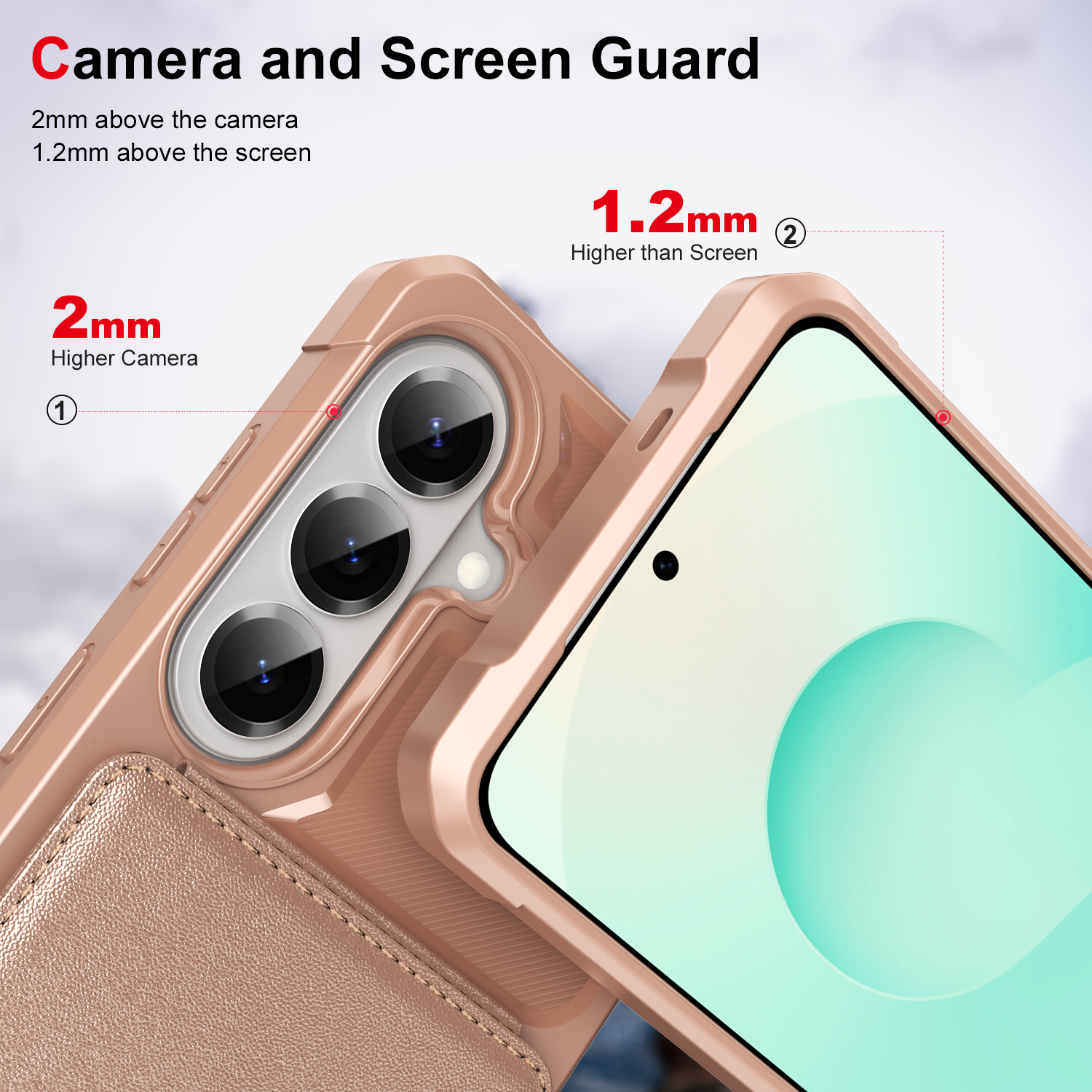 Camera and Screen Guard

2mm above the camera  
1.2mm above the screen

2mm  
Higher Camera

1.2mm  
Higher than Screen