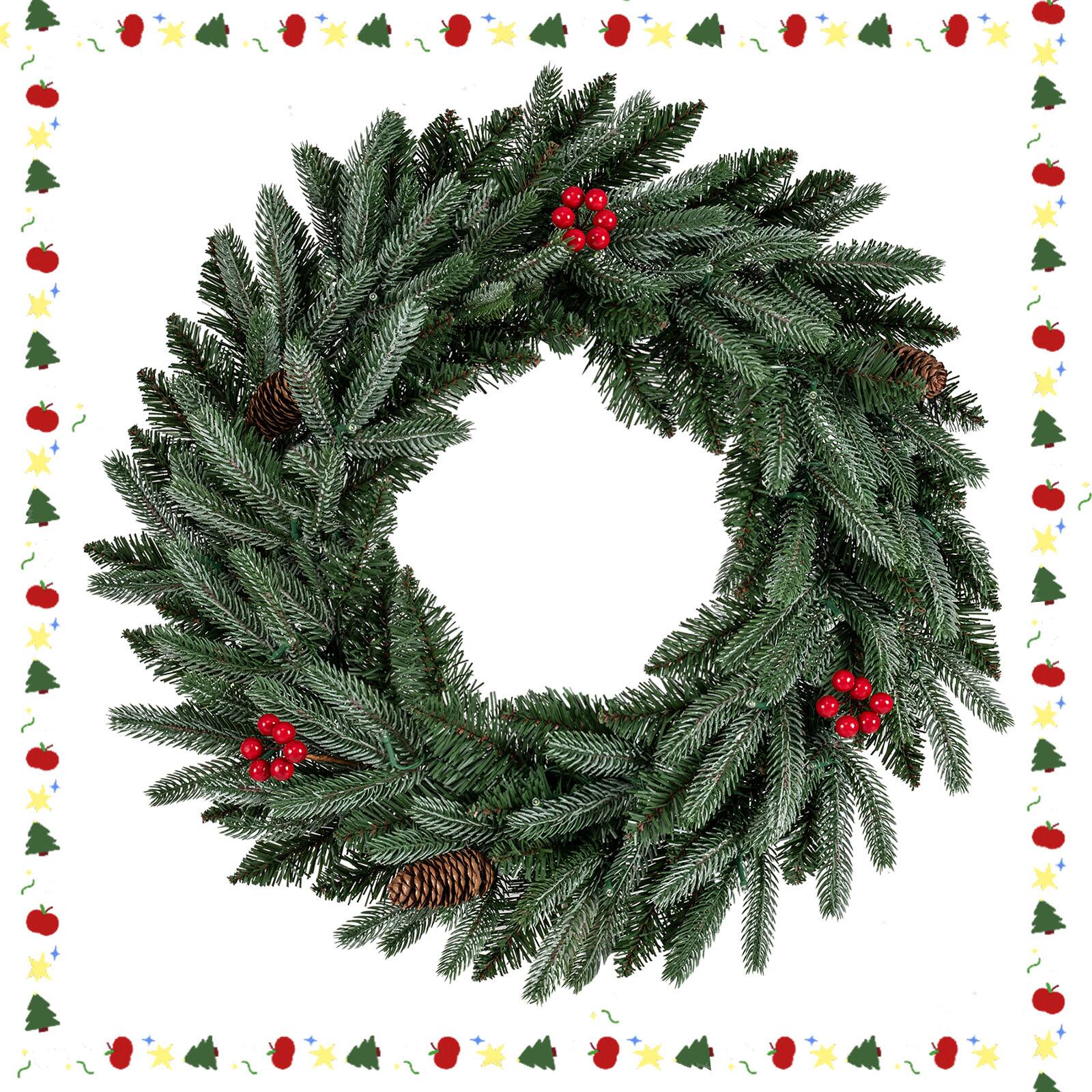 Alt View 9. Gymax - Gymax 24'' Pre-lit Christmas Wreath Front Door Artificial Xmas Wreath w/ Red Berries Green - Green.