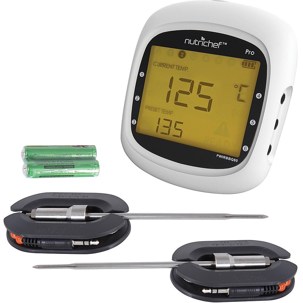 NutriChef - Smart Bluetooth BBQ Grill Thermometer PWIRBBQ80 - White, Black