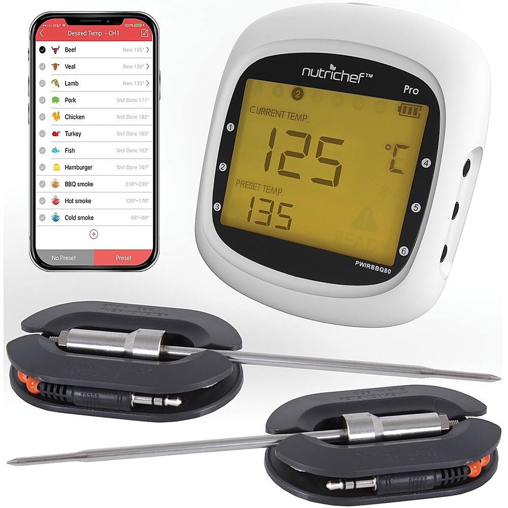Alt View 16. NutriChef - Smart Bluetooth BBQ Grill Thermometer PWIRBBQ80 - White, Black - White, Black.