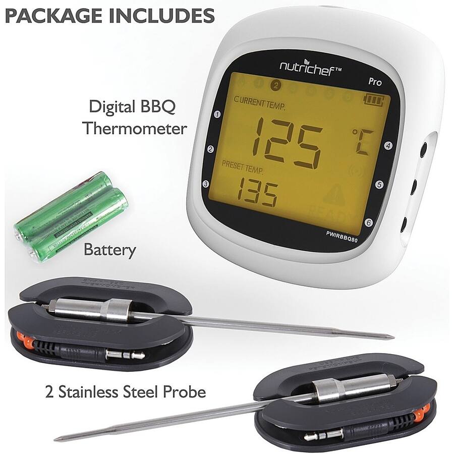 NutriChef Smart Bluetooth BBQ Grill Thermometer PWIRBBQ80 White