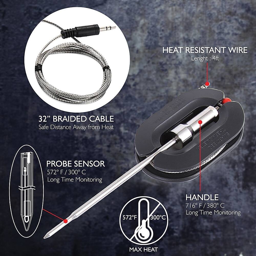 Alt View 18. NutriChef - Smart Bluetooth BBQ Grill Thermometer PWIRBBQ80 - White, Black - White, Black.