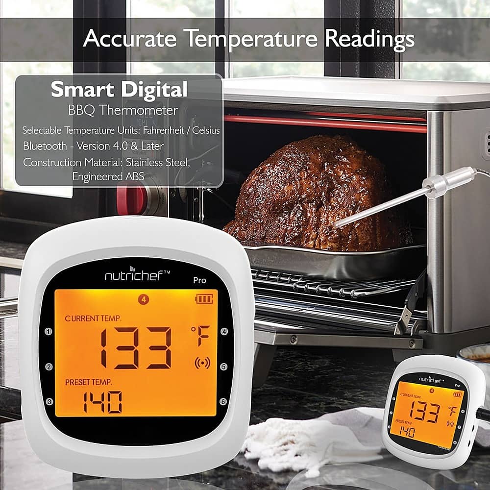 Alt View 20. NutriChef - Smart Bluetooth BBQ Grill Thermometer PWIRBBQ80 - White, Black - White, Black.