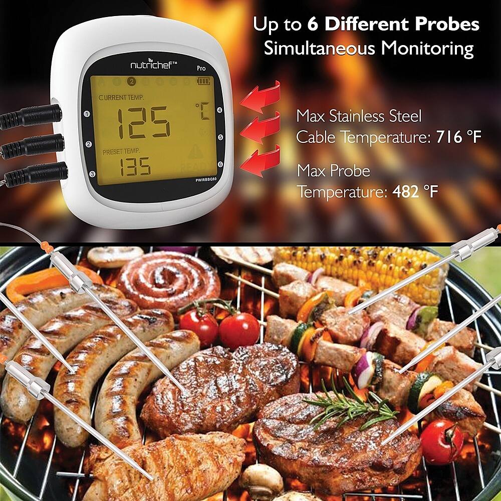 Alt View 21. NutriChef - Smart Bluetooth BBQ Grill Thermometer PWIRBBQ80 - White, Black - White, Black.