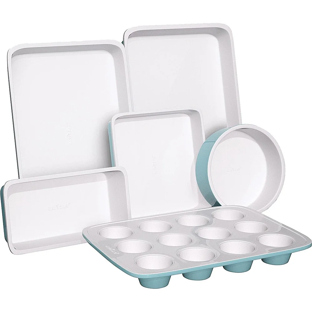 Angle. NutriChef - 6-Piece Kitchen Oven Baking Pans NCBK6CT5 - Green, White - Green/White.