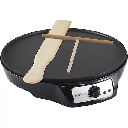 Front. NutriChef - Electric Crepe Maker / Griddle, Hot Plate Cooktop - Black - Black.