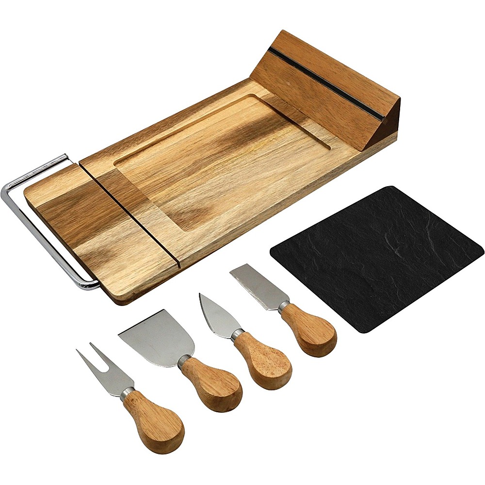 Angle View: NutriChef Bamboo Cheese Serving Board Tray PKCZBD50 - Natural, Black - Natural, Black