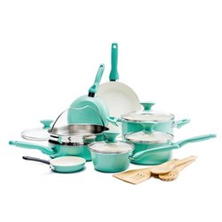 GreenPan - Rio Ceramic Non-Stick 16-Piece Cookware Set - Turquoise - Angle_Zoom