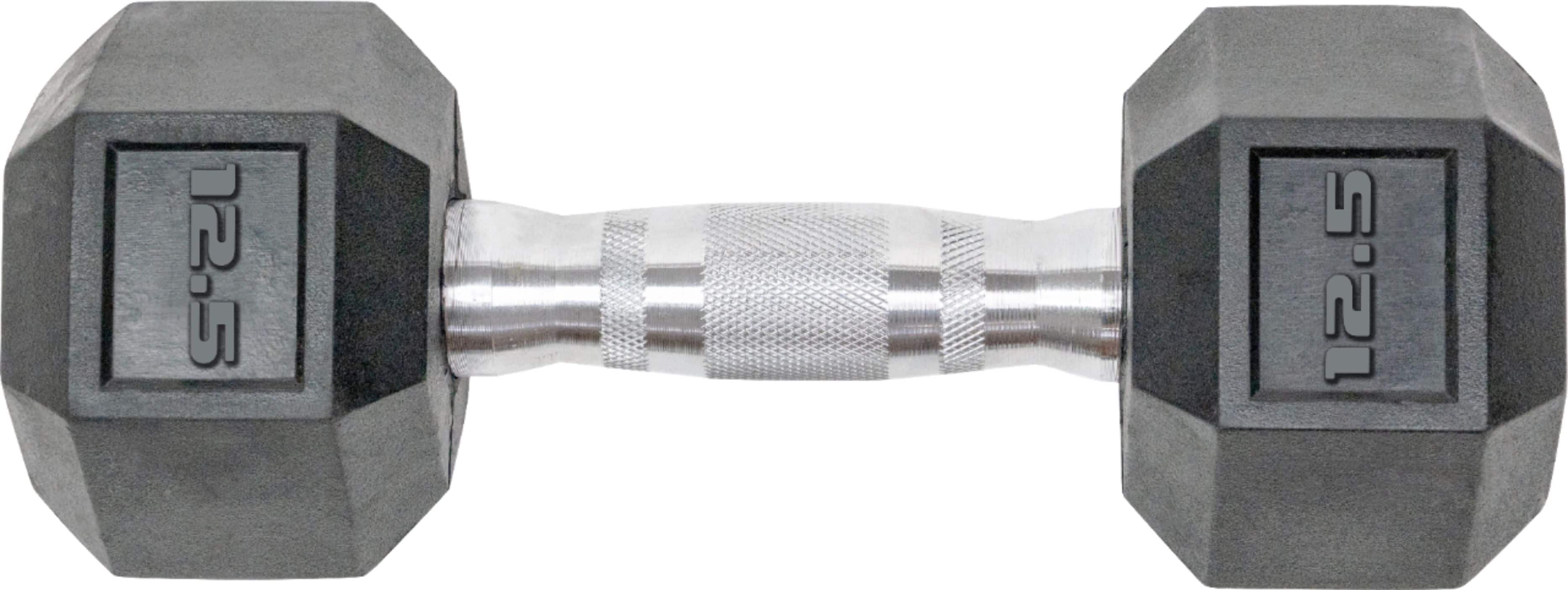 Front. Tru Grit - 12.5-lb Hex Rubber Coated Dumbbell Single - Black/Silver.
