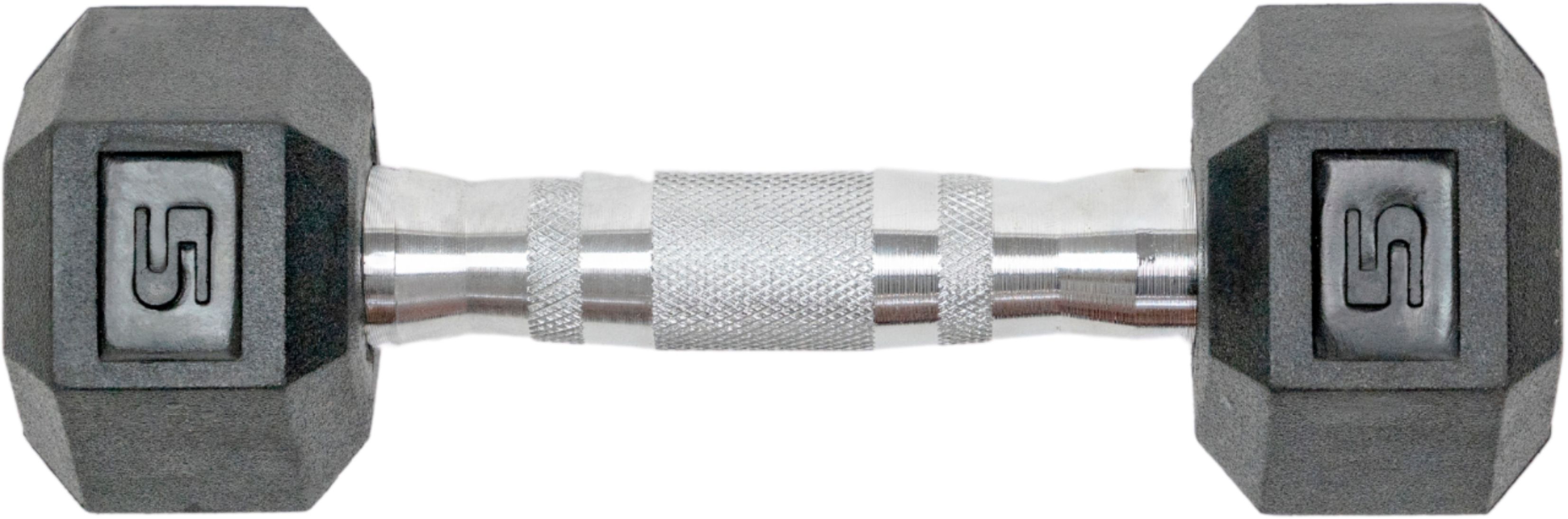 Left. Tru Grit - 5-lb Hex Rubber Coated Dumbbell Single - Black/Silver.