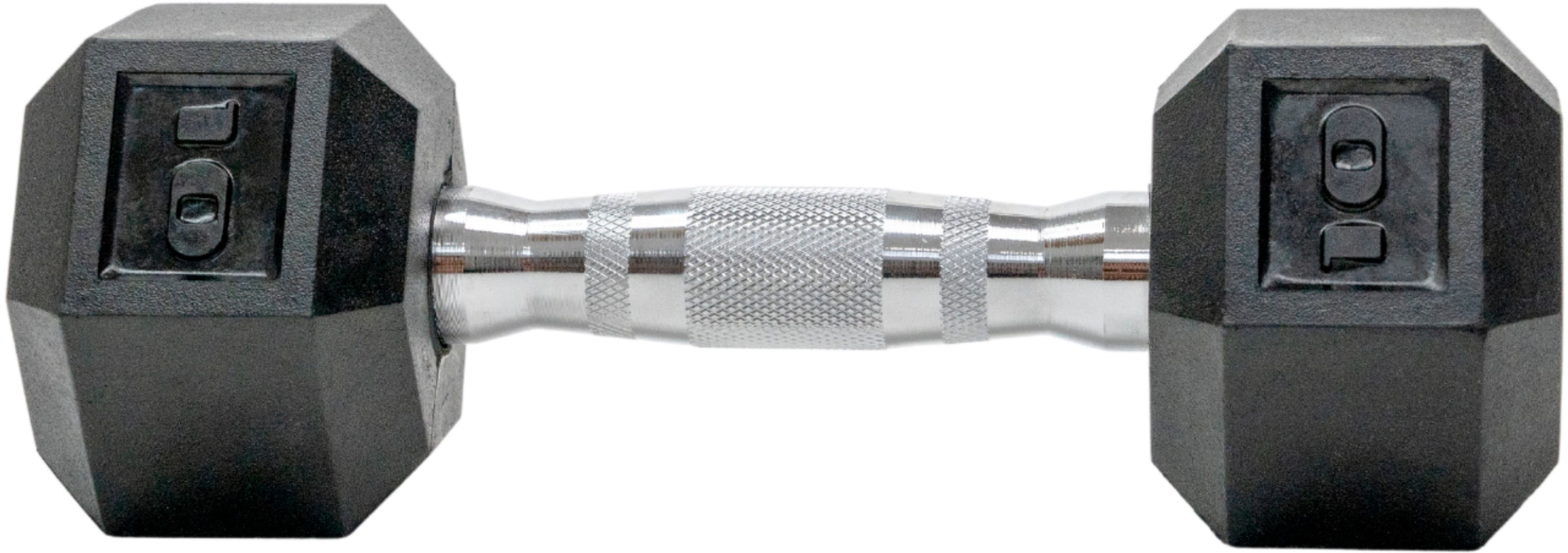 Front. Tru Grit - 10-lb Hex Rubber Coated Dumbbell Single - Black/Silver.