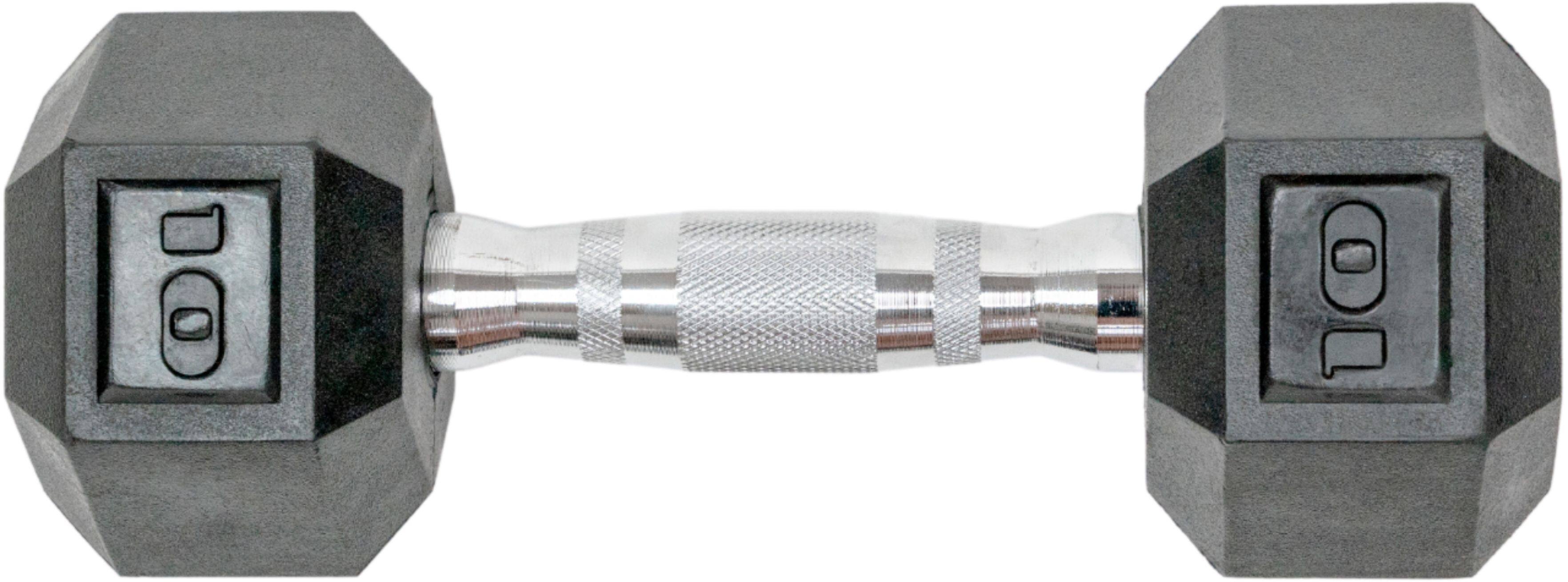 Left. Tru Grit - 10-lb Hex Rubber Coated Dumbbell Single - Black/Silver.