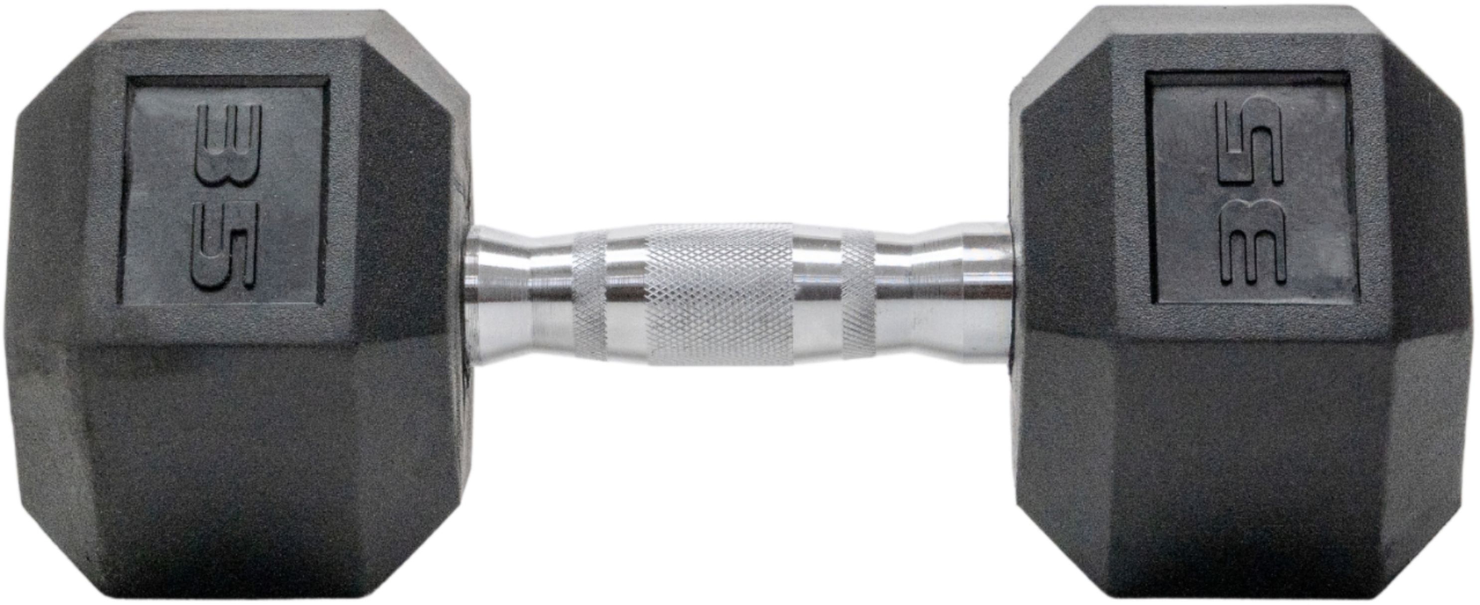 Tru Grit - 35-lb Hex Rubber Coated Dumbbell Single - Black/Silver