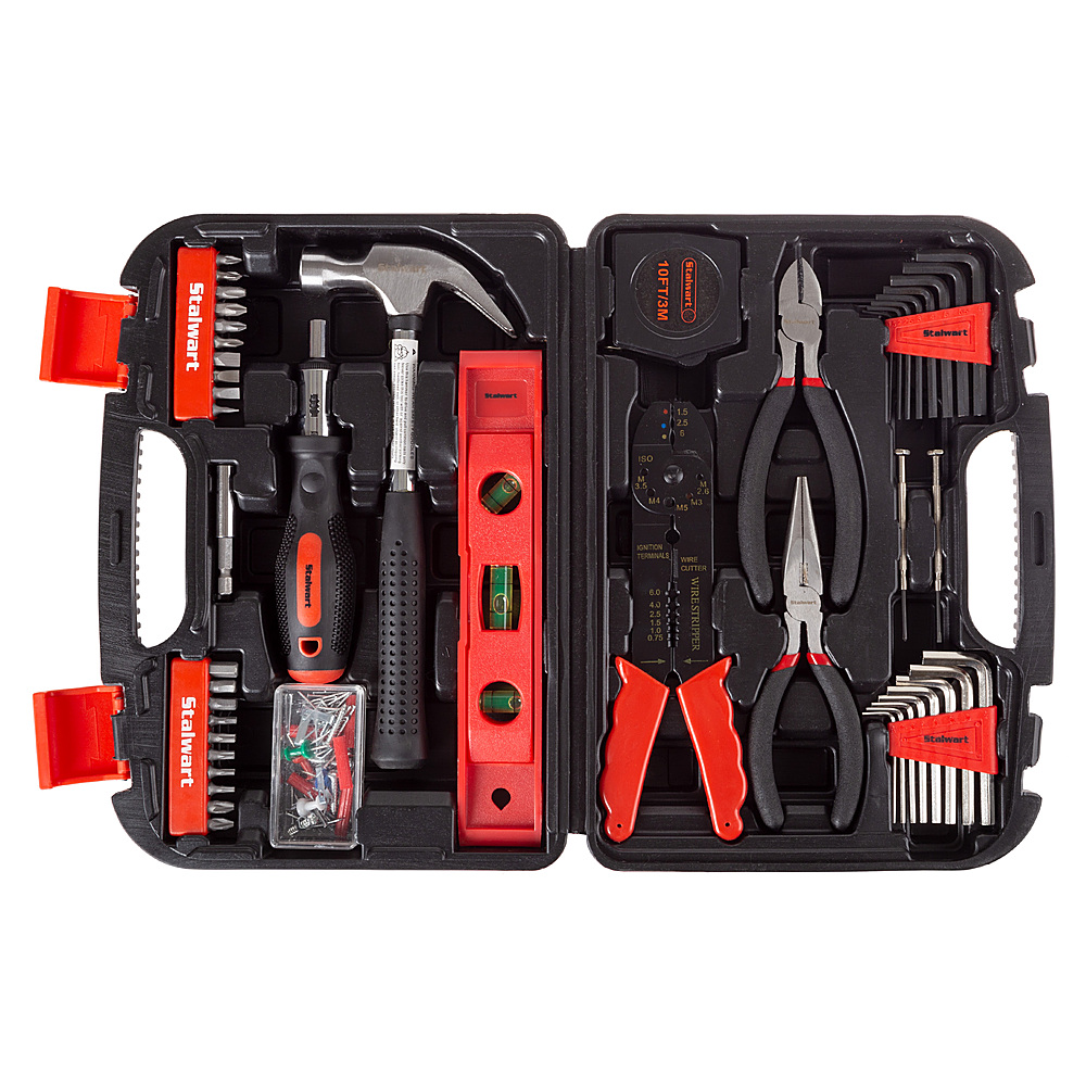 Stalwart - Tool Kit - 125 Heat-Treated Pieces with Carrying Case - Red, Black