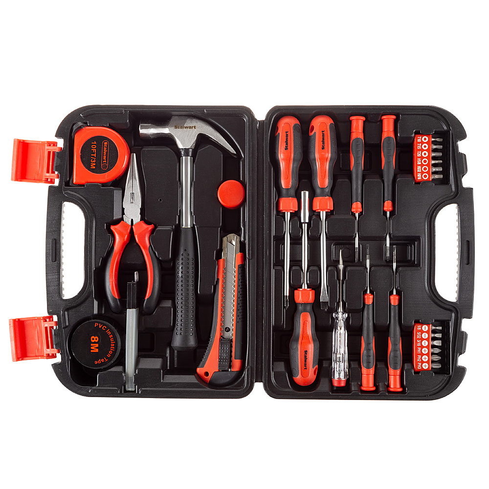 Stalwart - Tool Kit – 36 Heat-Treated Pieces with Carrying Case - Essential Steel Hand Tool and Basic Repair Set - Red, Black