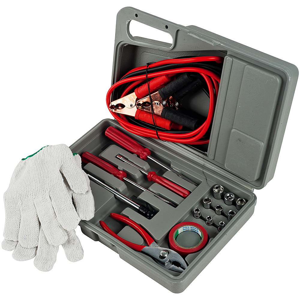 Fleming Supply Roadside Emergency Kit- 30 Piece Set with Jumper Cables and Basic Tools for Cars, Trucks, Vans and RVs - Red