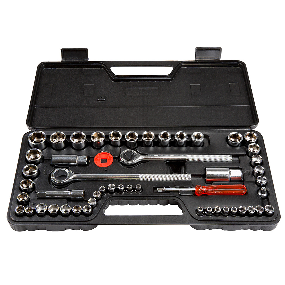 Fleming Supply - Stalwart 52 Piece 1/4, 3/8 and 1/2 Drive Socket Set SAE and Metric - Black, Red