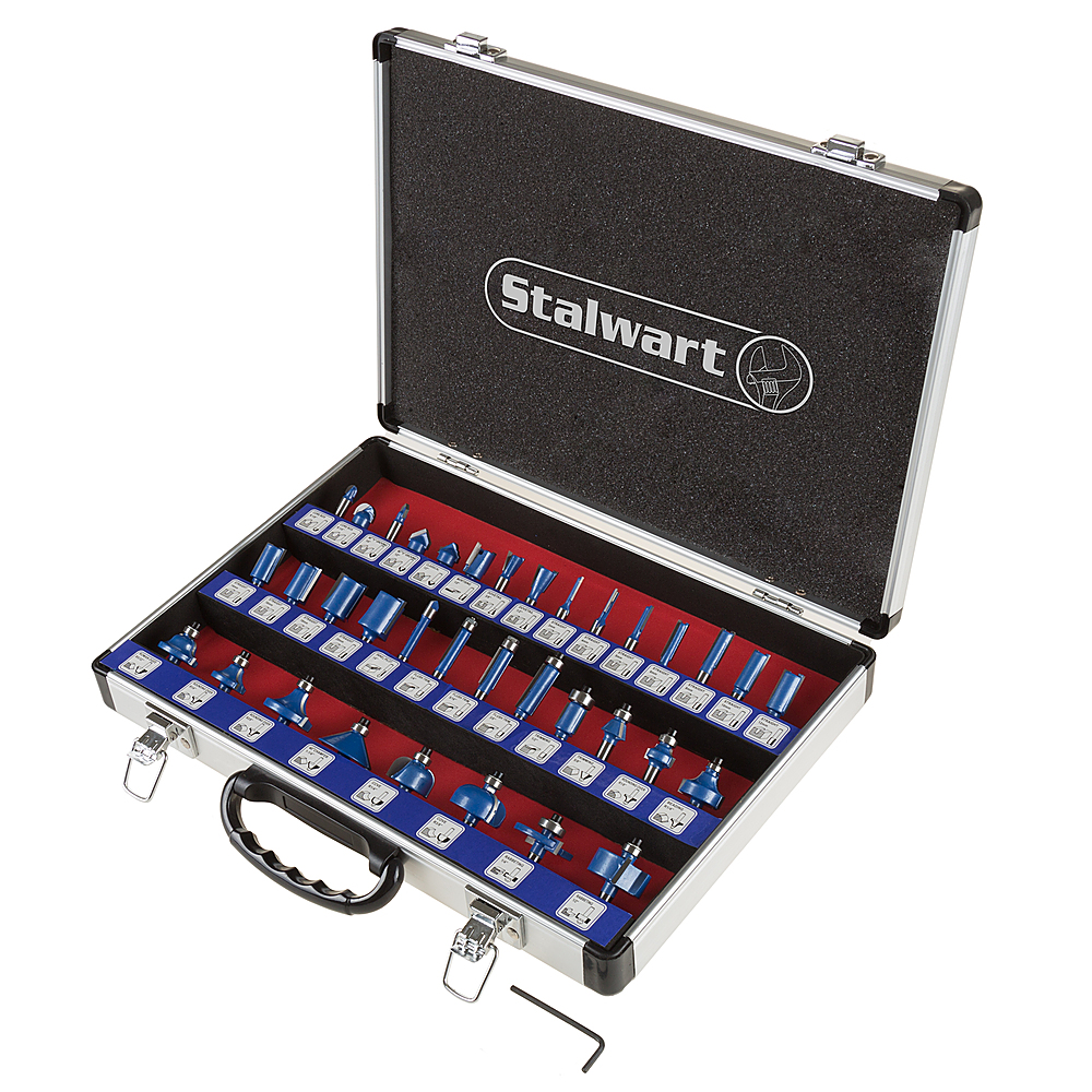 Fleming Supply - Router Bit Set- 35 Piece Kit with ¼” Shank and Aluminum Storage Case - Blue, Silver