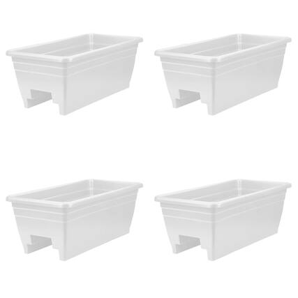 Front. The HC Companies - HC Companies 24 Inch Deck Rail Box Planter with Drainage Holes, White (4 Pack) - White.