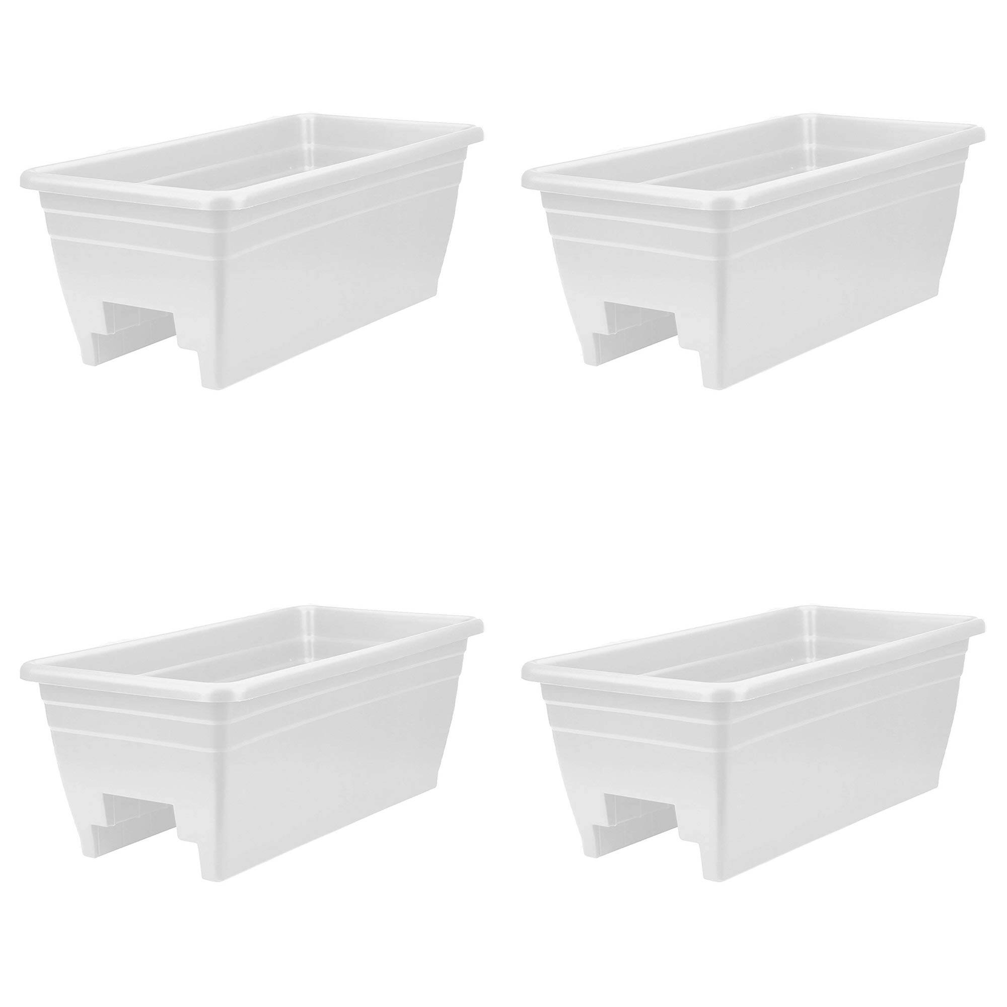 Front. The HC Companies - HC Companies 24 Inch Deck Rail Box Planter with Drainage Holes, White (4 Pack) - White.