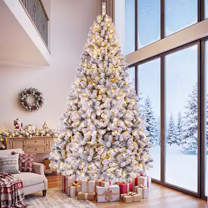 Front. Gymax - Gymax 9 FT Pre-Lit Artificial Christmas Tree w/ 150 Warm White LED Lights Hinge - White.