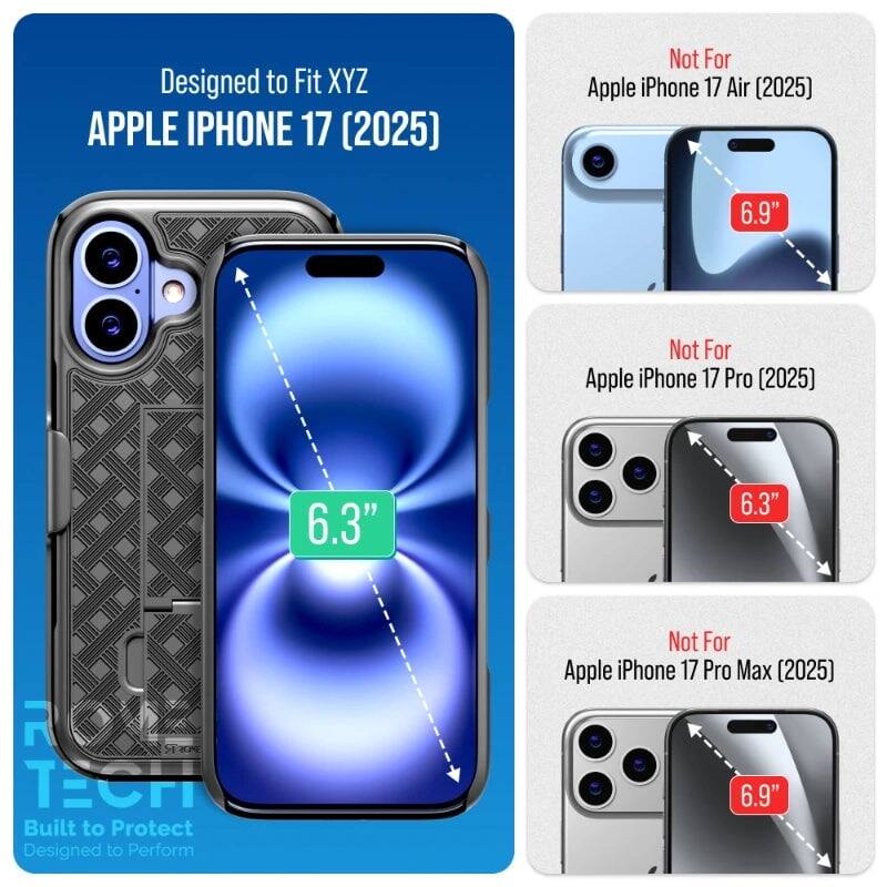 Designed to Fit XYZ APPLE IPHONE 17 (2025)  
Not For Apple iPhone 17 Air (2025) 6.9"  
Not For Apple iPhone 17 Pro (2025) 6.3"  
Not For Apple iPhone 17 Pro Max (2025) 6.9"  

Built to Protect  
Designed to Perform
