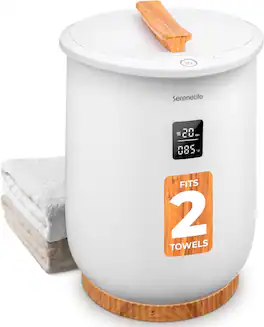 SereneLife - Single Touch Towel & Blanket Warmer with Fragrant Disc Holder, LED Ring and Digital Screen - White