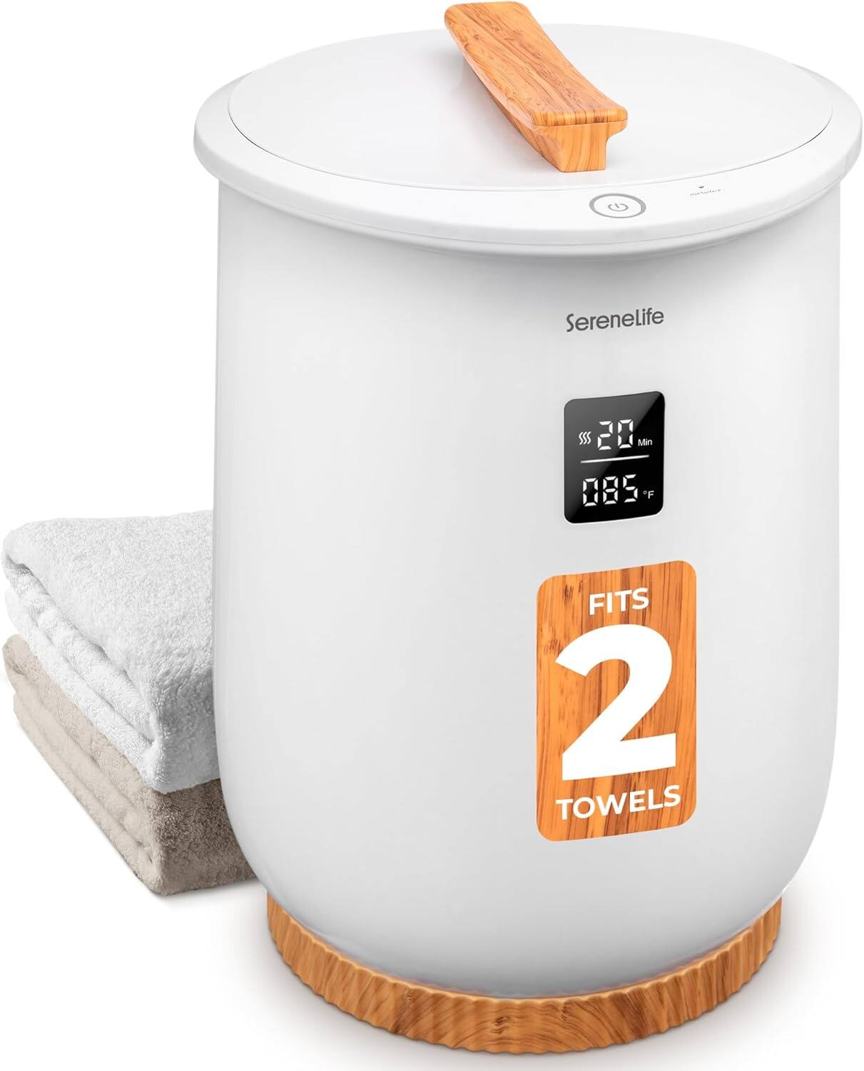 SereneLife - Single Touch Towel & Blanket Warmer with Fragrant Disc Holder, LED Ring and Digital Screen - White