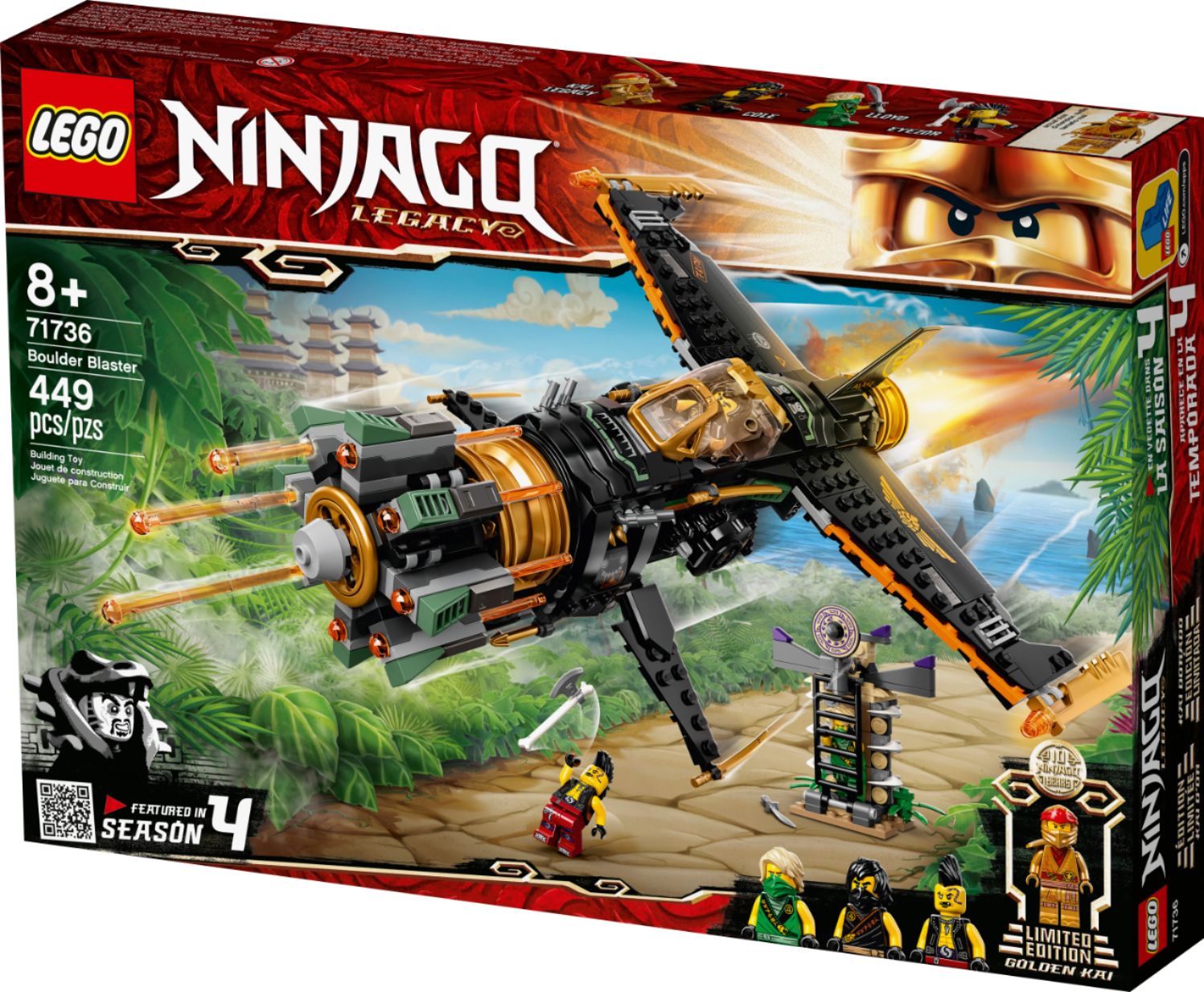 Lego ninjago 71736 le jet multi-missiles jouet d'avion boulder blaster avec  prison et figurine de ninja kai or a collectionner - La Poste