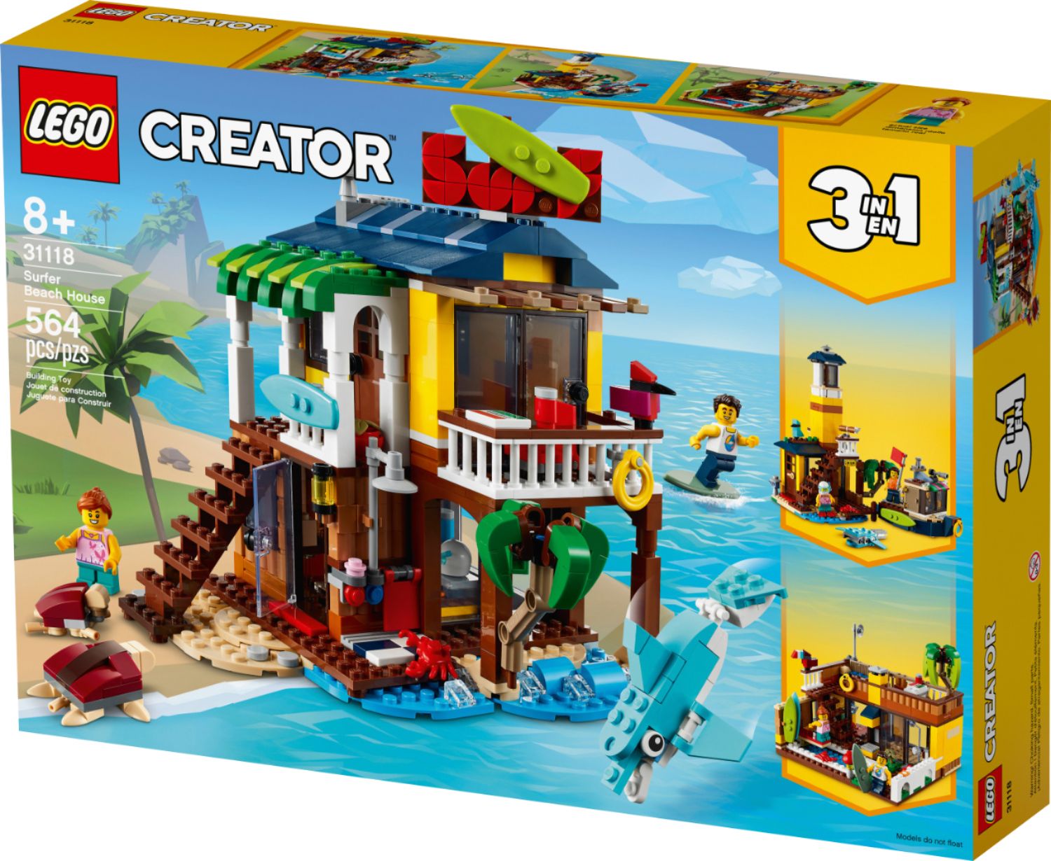 LEGO Creator 3 in 1 Beach Camper Van Building Kit, Transforms from a  Campervan to Ice Cream Shop to Beach House, Great Gift for Surfer Boys and  Girls