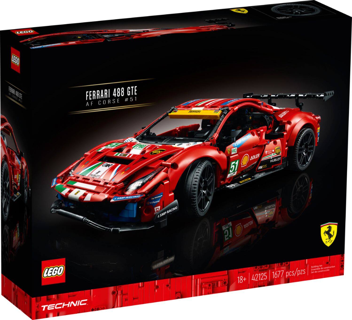 Left. LEGO - Technic Ferrari 488 GTE AF Corse 51 42125.