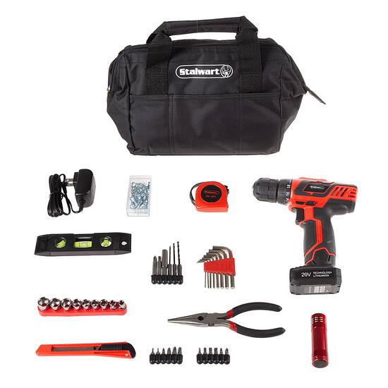 Stalwart 20v Cordless Drill With Rechargeable Lithium Ion Battery And 122 Piece Accessory Set Red Black M550149 Best Buy