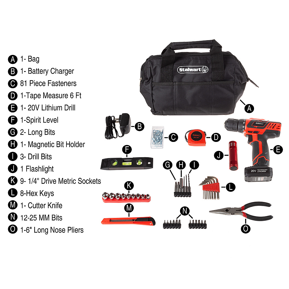 Stalwart 75-Piece 12V Cordless Drill Accessories Set with LED Flashlight 