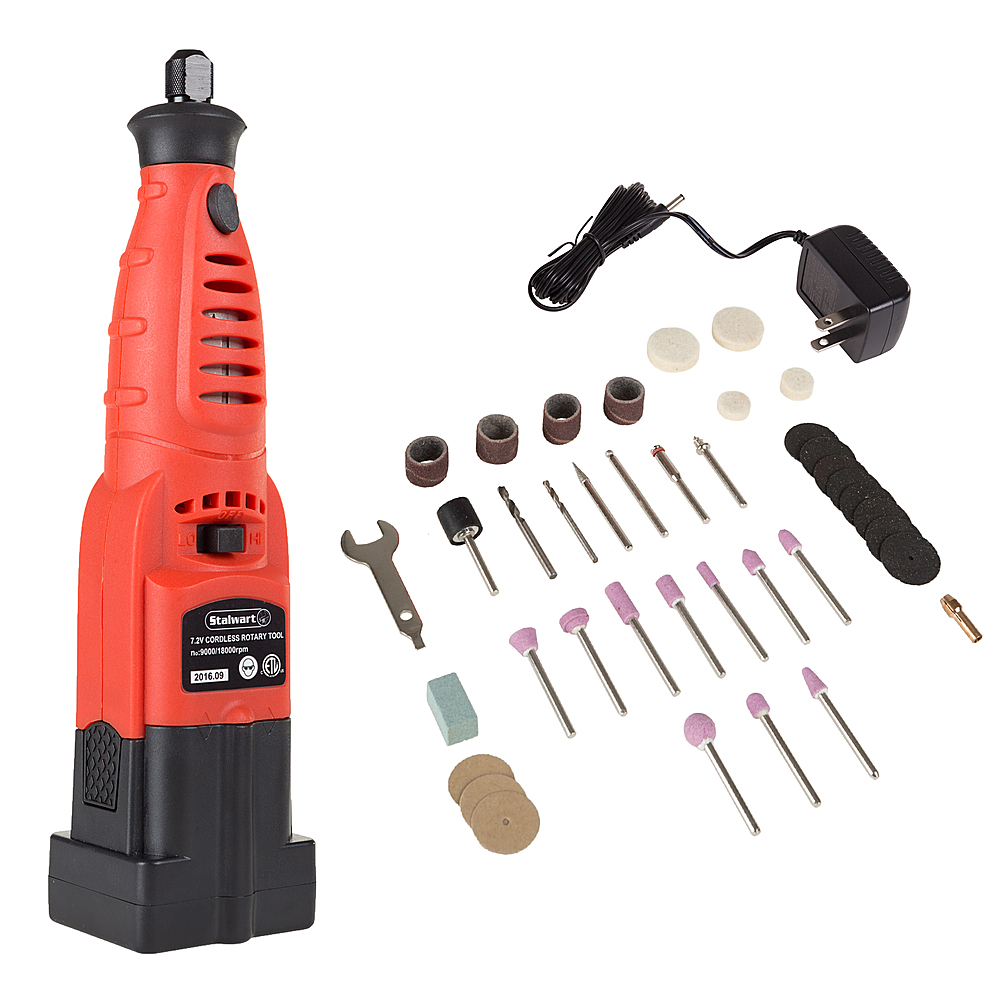 Stalwart - Cordless Rotary Tool and Accessories Kit – 40 Piece Multifunction Attachment Set for Woodworking, Metalworking and Hobby - Red, Black