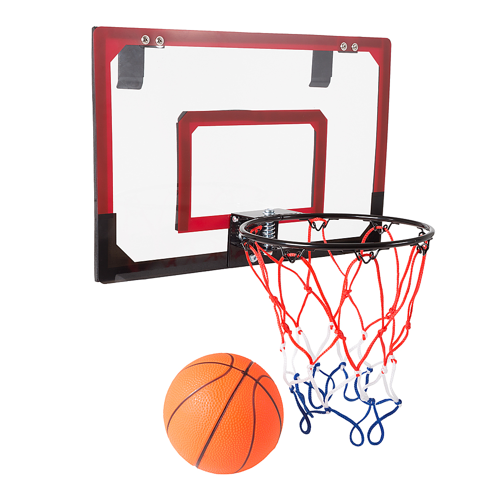  Mini Basketball Hoop with Ball and Breakaway Spring Rim for Over the Door Play by Hey! Play! - Red