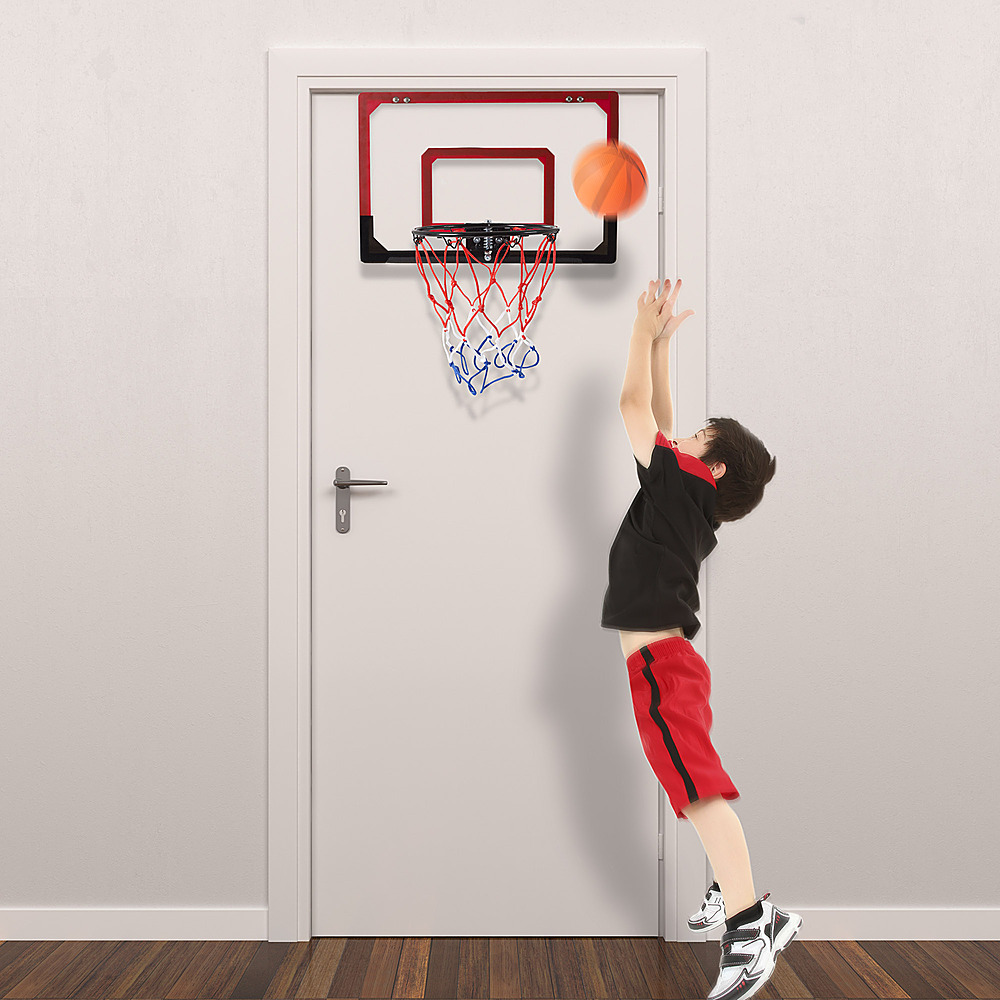 Zoom in on Alt View Zoom 17. Mini Basketball Hoop with Ball and Breakaway Spring Rim for Over the Door Play by Hey! Play! - Red.