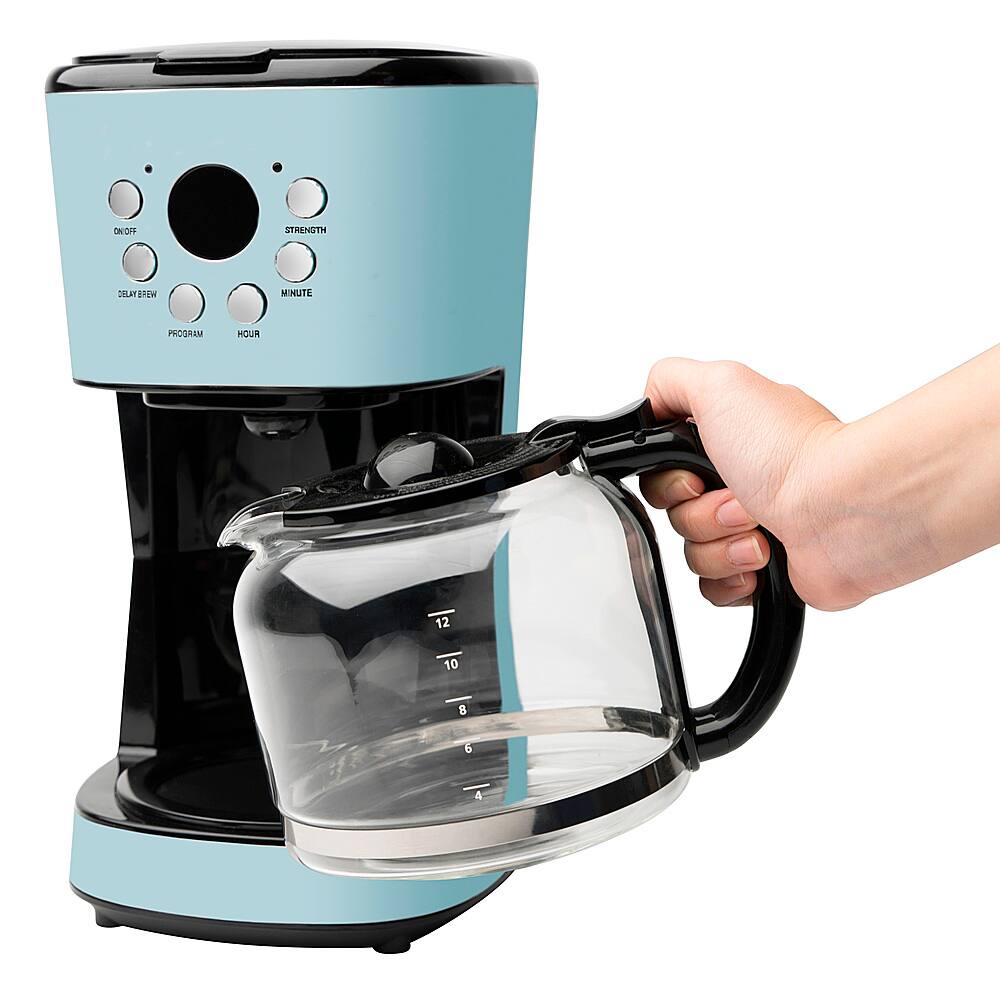 Left. Haden - 12-Cup Programmable Coffee Maker with Strength Control and Timer - Turquoise.