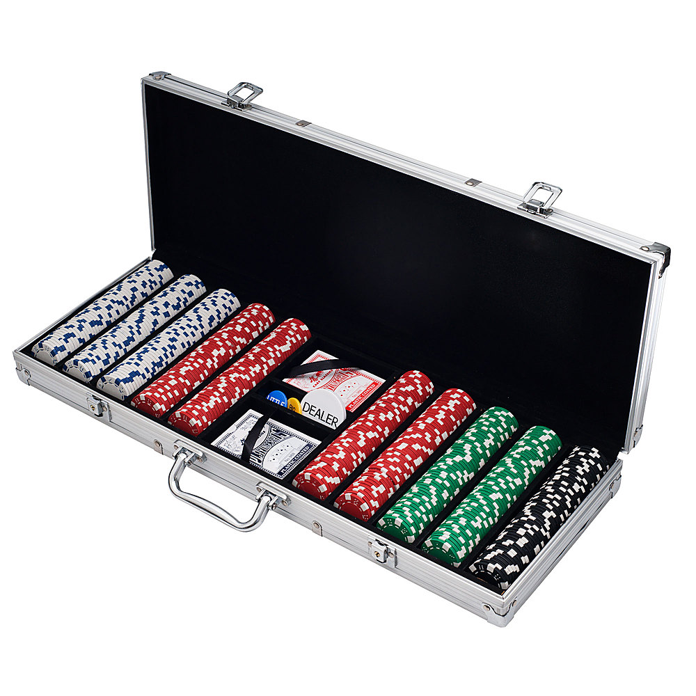 Toy Time - Poker Chip Set for Texas Holdem, Blackjack, Gambling with Carrying Case, Cards, Buttons and 500 Dice Style Casino Chips