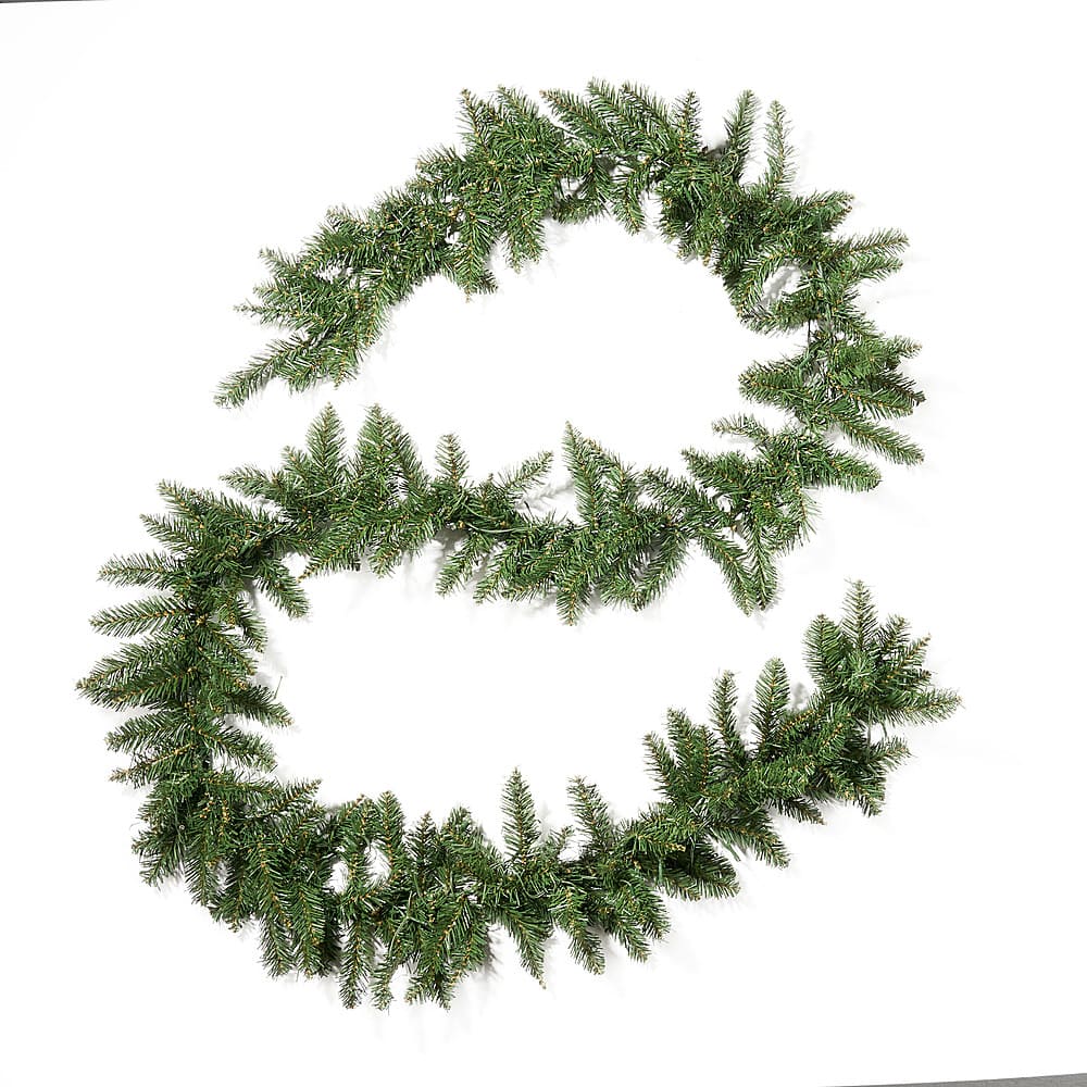 Front. Noble House - 9-foot Norway Spruce Pre-Lit Warm White LED Artificial Christmas Garland - Green.