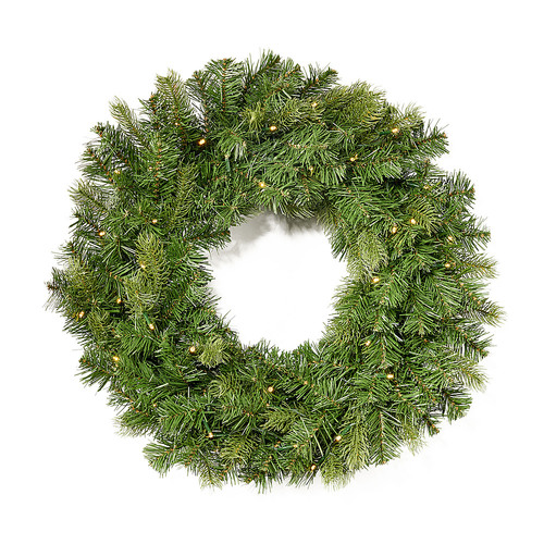 Noble House - 24" Mixed Spruce Warm White LED Artificial Christmas Wreath - Green