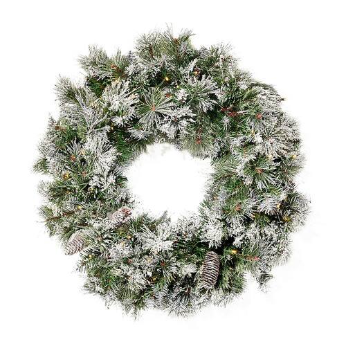 Noble House - 24" Cashmere Pine and Mixed Needles Warm White LED Artificial Christmas Wreath - Green